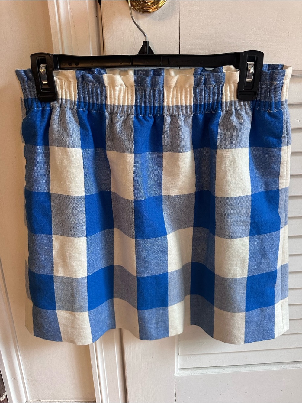 J. Crew Blue and Cream Gingham Elastic-Waist Mini Skirt